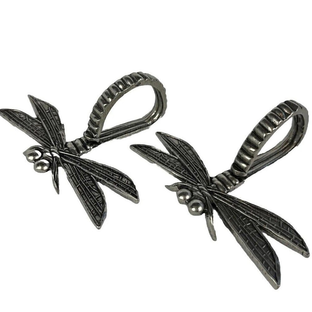 Pier 1 Imports Set Of 2 Dragonfly Napkin Rings Silver Pewter Spring